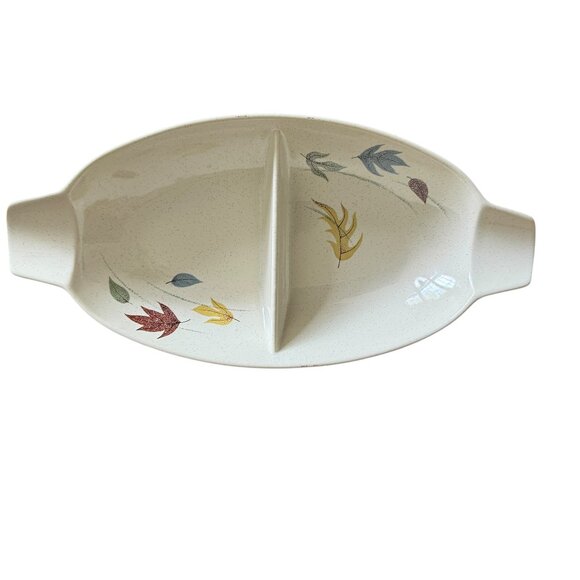 Vintage MCM Franciscan Autumn Leaves Serving Divided Dish Speckled Thanksgiving - Picture 10 of 13